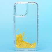 Чехол iPh 12 Pro Max силикон с пересыпающимися блёстками жёлтый