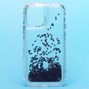 Чехол iPh 12 Pro силикон с пересыпающимися блёстками чёрный