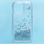 Чехол iPh 14 Pro Max силикон с пересыпающимися блёстками серебристый