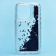 Чехол iPh 14 Pro силикон с пересыпающимися блёстками чёрный