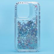 Чехол iPh 14 Pro силикон с пересыпающимися блёстками серебристый