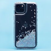 Чехол iPh 15 Plus силикон с пересыпающимися блёстками серебристый