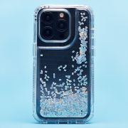 Чехол iPh 15 Pro силикон с пересыпающимися блёстками серебристый