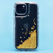 Чехол iPh 15 силикон с пересыпающимися блёстками жёлтый