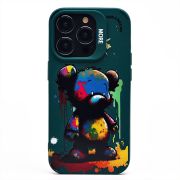 Чехол iPh 14 Pro силикон с принтом медведь зелёный