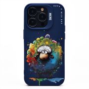 Чехол iPh 14 Pro силикон с принтом овечка синий