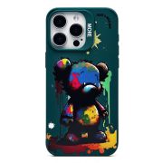 Чехол iPh 15 Pro Max силикон с принтом медведь зелёный