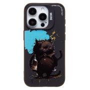 Чехол iPh 15 Pro черный силикон с принтом кот чёрный