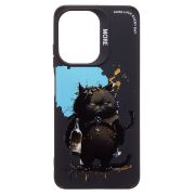 Чехол Infinix Hot 30i черный силикон с принтом кот чёрный