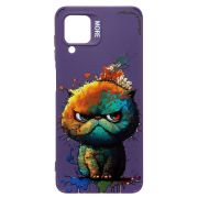 Чехол Samsung A12/A125 силикон с принтом кот фиолетовый