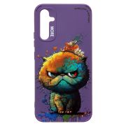 Чехол Samsung A34 силикон с принтом кот фиолетовый