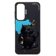 Чехол Samsung A55 черный силикон с принтом кот чёрный