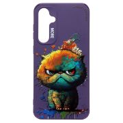Чехол Samsung S23FE силикон с принтом кот фиолетовый