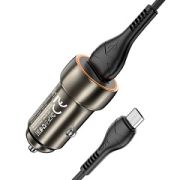 Адаптер Автомобильный с кабелем Micro USB - Hoco Z46, 1USB/3A/QC3.0 серый