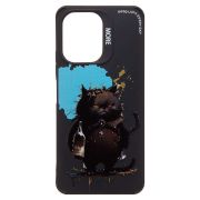Чехол Xiaomi Redmi 13C 4G/Poco C65 черный силикон с принтом кот чёрный