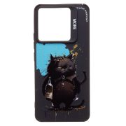Чехол Xiaomi Redmi Note 13 Pro 5G черный силикон с принтом кот чёрный
