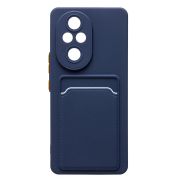 Чехол Honor 200 Pro силикон матовый с картхолдером и контрастными кнопками синий