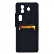Чехол Oppo Reno 11 Pro силикон матовый с картхолдером и контрастными кнопками чёрный