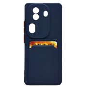 Чехол Oppo Reno 11 Pro силикон матовый с картхолдером и контрастными кнопками синий