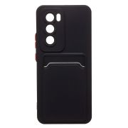 Чехол Oppo Reno 12 Global силикон матовый с картхолдером и контрастными кнопками чёрный