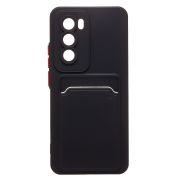 Чехол Oppo Reno 12 Pro Global силикон матовый с картхолдером и контрастными кнопками чёрный