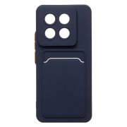 Чехол Xiaomi 14 Pro силикон матовый с картхолдером и контрастными кнопками синий