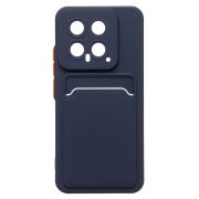 Чехол Xiaomi 14 силикон матовый с картхолдером и контрастными кнопками синий