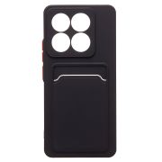 Чехол Xiaomi 14T Pro силикон матовый с картхолдером и контрастными кнопками чёрный