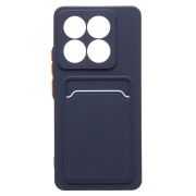 Чехол Xiaomi 14T Pro силикон матовый с картхолдером и контрастными кнопками синий