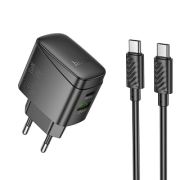 Адаптер Сетевой с кабелем Type-C/Type-C - Hoco CS61A, 1USB/1USB-C/QC3.0/PD30W чёрный