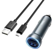 Адаптер Автомобильный с кабелем Micro USB - Hoco Z54, 2USB/3.1A/QC3.0  длинный корпус серый