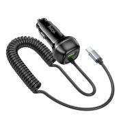 Адаптер Автомобильный с кабелем Type-C/USB - Hoco Z58B, 1USB/3A/QC3.0 кабельType-C встроенный чёрный