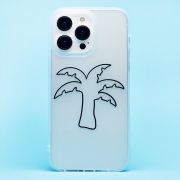 Чехол iPh 14 Pro Max силикон белый с чёрным рисунком