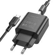 Адаптер Сетевой с кабелем Type-C/USB - Borofone BA72A, 1USB/3A/QC3.0 чёрный