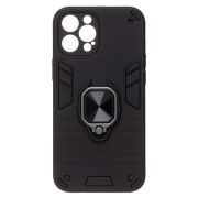 Чехол iPh 12 Pro Max противоударный комбинированный с кольцом чёрный