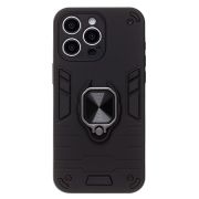 Чехол iPh 15 Pro Max противоударный комбинированный с кольцом чёрный