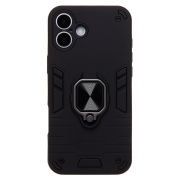 Чехол iPh 16 Plus противоударный комбинированный с кольцом чёрный