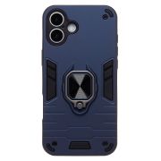 Чехол iPh 16 Plus противоударный комбинированный с кольцом синий