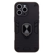 Чехол iPh 16 Pro Max противоударный комбинированный с кольцом чёрный