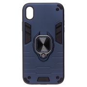Чехол iPh XR противоударный комбинированный с кольцом синий