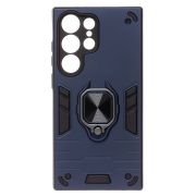 Чехол Samsung S23 Ultra противоударный комбинированный с кольцом синий