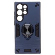 Чехол Samsung S24 Ultra противоударный комбинированный с кольцом синий