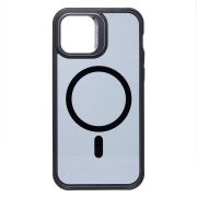 Чехол iPh 12 /iPh 12 Pro пластик матовый комбинированный с экожей и SafeMag чёрный