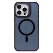 Чехол iPh 15 Pro Max пластик матовый комбинированный с экожей и SafeMag чёрный