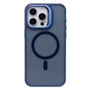 Чехол iPh 15 Pro Max пластик матовый комбинированный с экожей и SafeMag синий