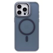 Чехол iPh 15 Pro Max пластик матовый комбинированный с экожей и SafeMag серый