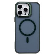 Чехол iPh 16 Pro Max пластик матовый комбинированный с экожей и SafeMag зелёный