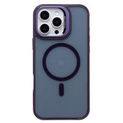Чехол iPh 16 Pro Max пластик матовый комбинированный с экожей и SafeMag фиолетовый