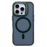 Чехол iPh 16 Pro пластик матовый комбинированный с экожей и SafeMag зелёный
