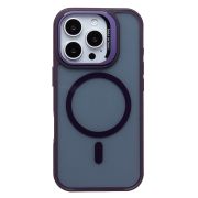 Чехол iPh 16 Pro пластик матовый комбинированный с экожей и SafeMag фиолетовый